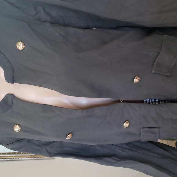 Marc New York L Green military jacket rayon nylon spandex long lines - Picture 7 of 7